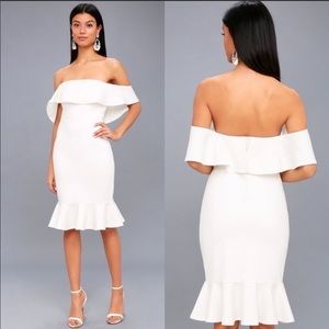 Lulu’s Confidence Boost White Off-the-Shoulder Bodycon Midi Dress